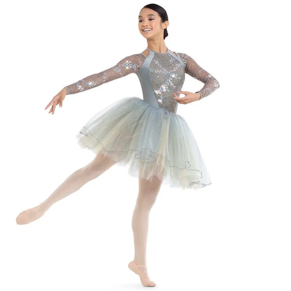Pre-Owned Dance Costume Revolution RC22843 Medium Child Silver Jazz Sequins